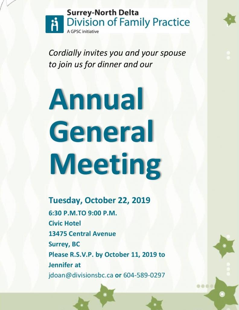 2019 Annual General Meeting You Are Invited Divisions Of Family Practice